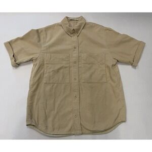 7115 by Szeki Corduroy Button Up Shirt S Cream Oversized Short Sleeve Cotton